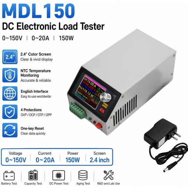 MDL150 DC 12V 2,4-Zoll Farbbildschirm Multifunktions-Entladetester, CNC Elektronischer Lasttester, Lithium-Batterie-Kapazitätstester