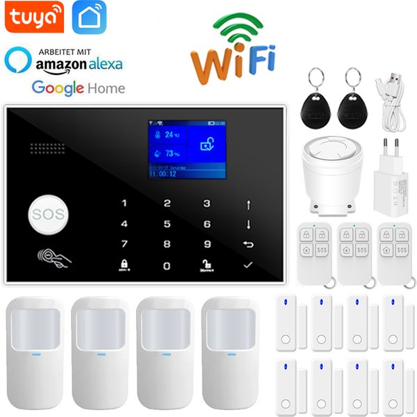 Wifi GSM Alarm System Home Wireless Security Burglar Alarm Kit Door Open Motion Sensor Smart Life Tuya App Control Suit Alexa