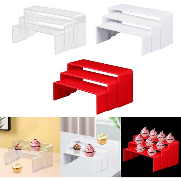 Présentoir en acrylique multifonctionnel, support étagé à plusieurs niveaux, étagère rectangulaire pour beurre, modèle de jouets, dessert, gâteaux Chi, 3 pièces
