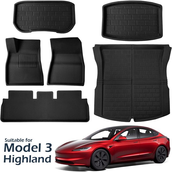 Allwetter-Fußmatten pour Modell 3, Highland 2024 2025, Tesla, individuell passgenauer Teppichschutz, wasserdichte Innen-Bodeneinlagen, Fracht-T
