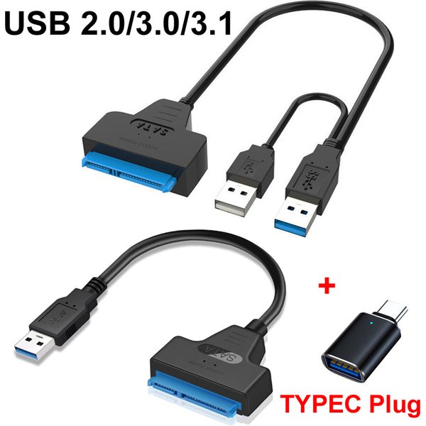 USB 3.1/3.0/2.0 TYPE-C SATA 3-Kabel-Sata-Adapter bis zu 6 Gbit/s, unterstützt 2,5 Zoll externe HDD SSD-Festplatte, 22-polig, 12 V DC