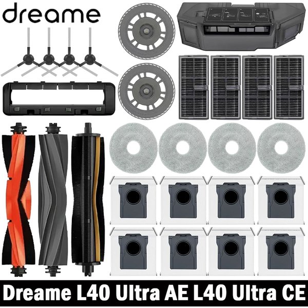 Accessoires de remplacement pour aspirateur Dreame L40 Ultra AE / D20 Ultra / L10s Ultra CE : brosse principale, brosse latérale, filtre HEPA, sac à poussière, serpillière