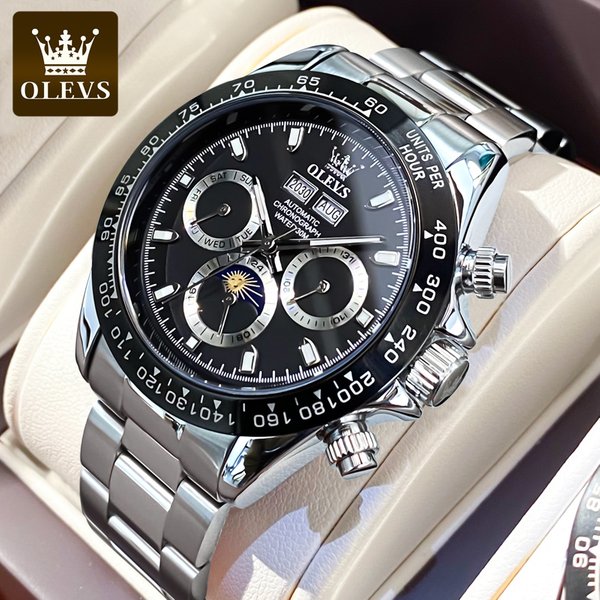 OLEVS-Montre mécanique automatique pour homme, acier inoxydable, étanche, date, montre-bracelet, ensemble de luxe, marque supérieure, originale