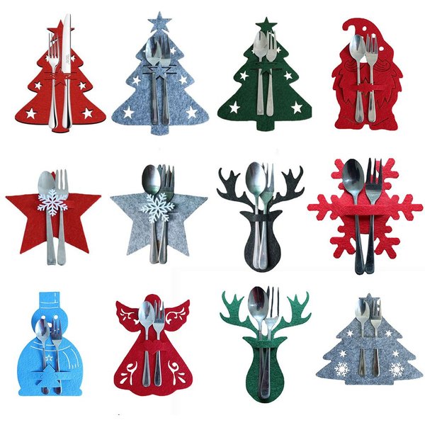 Party Supplies Santa Claus Xmas Tree Snowflake Table Decorations Tableware Organizer Christmas Knife Fork Holder Cutlery Bag
