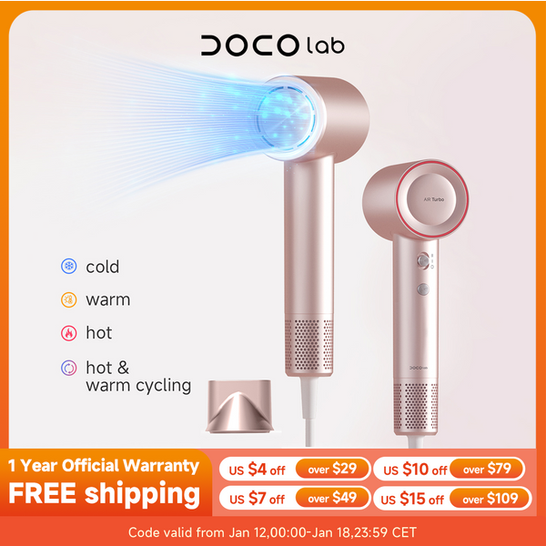 DOCOLAB Hochgeschwindigkeits-Haartrockner, UK-Stecker, negative Ionen, Glätteisen, 525 g, leichte Magnetdüse, Föhn, Zuhause, Reisen, Geschenk