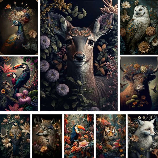Tierblumen, Tiger, Eule, bedruckt, Kreuzstichmuster, Stickerei, Hobby, Handarbeit, Handarbeit, Nähen, gestempelt, Großhandelsförderungen