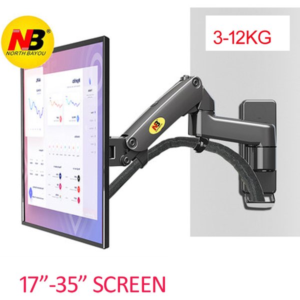 Support mural inclinable et pivotant pour écran TV/moniteur NB F150 en aluminium avec vérin à gaz 3-12kg 100x100 75x75 17'-35'