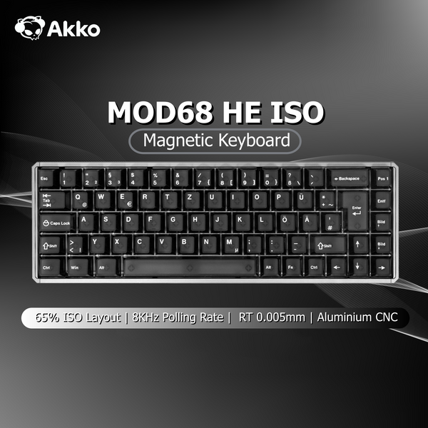 Akko MOD68 HE Tastatur ISO UK/DE/FR Layout 65% Magnetischer Schalter Schnellauslöser 0,005mm 8K ARGB Anpassbare Gaming Mechanische Tastatur