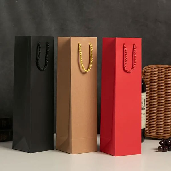 Sacs cadeaux pour vin, 5/10/15/20 pièces, paquets de sacs à cordon avec poignées, anti-fuite, papier Kraft, réutilisables, adaptés aux voyages pour noël