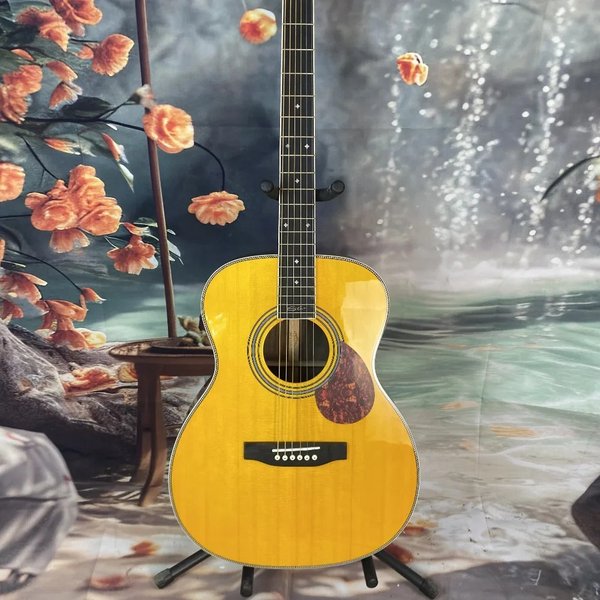 Deutsches Lager Neue 41 Zoll OM Akustikgitarre mit Fichtendecke, 6 Saiten, 20 Bünden, Ebenholz-Griffbrett und Knochensattel