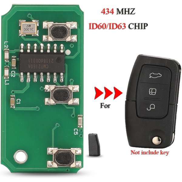 Jingyuqin – Circuit imprimé de clé de voiture à distance, pour Ford Fusion Focus Mondeo Fiesta Galaxy 315/433MHZ, 3 boutons avec puce 4D60/4D63