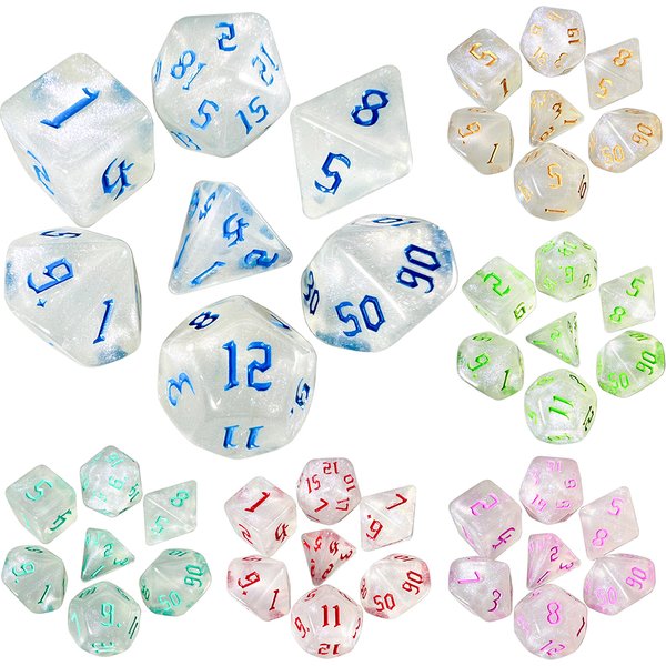 Ensemble de dés polyédriques, dés pour jeux de rôle, effet étoilé spécial, style de police rétro incroyable, ensemble de 7 dés pour jeux de table et jeux de rôle.