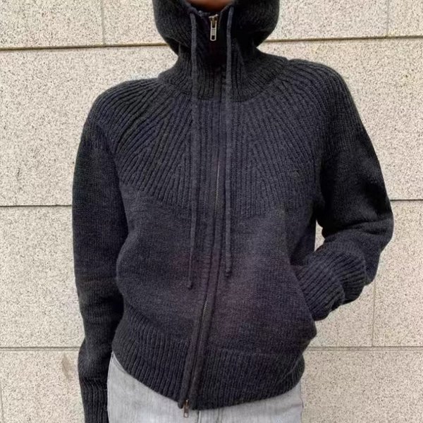 Cardigan tricoté en cachemire 100% pour femme, haut de gamme, double fermeture éclair, pull ample à capuche, manteau en laine, automne et hiver