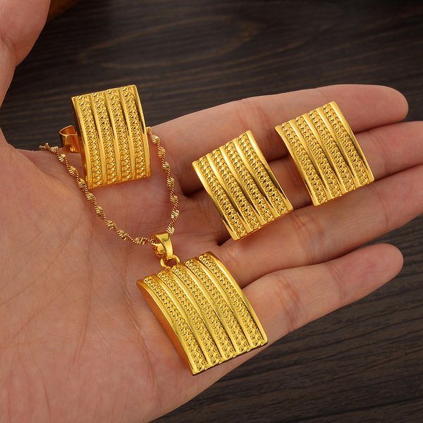 Ensemble de bijoux éthiopiens en chaîne, 3 Styles, couleur or, Style ethnique érythréen, pendentif Habesha, boucles d'oreilles, bague