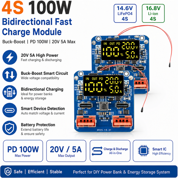 4S PD 100W Schnelllademodul, 20V 5A Integriertes Lade-/Entlademodul mit Buck-Boost-Funktion, Bidirektionale Schnellladeschaltung