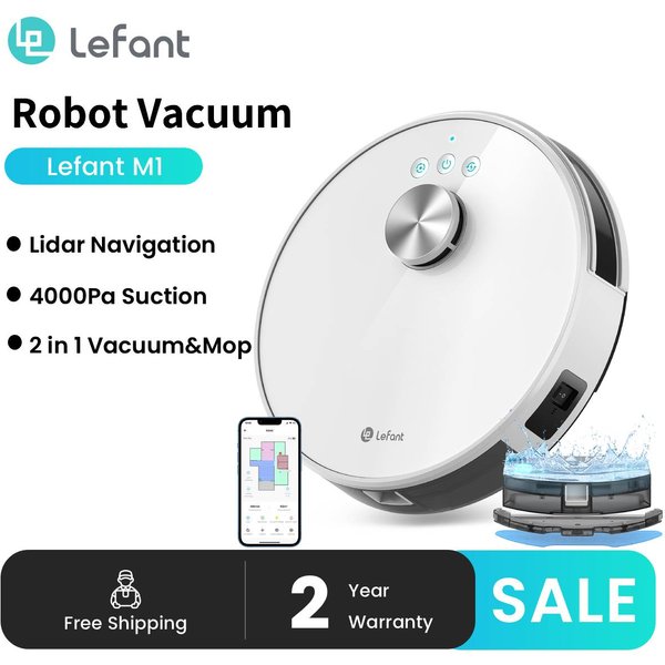 LEFANT M1 Roboter-Staubsauger mit Wischfunktion, Lidar-Navigation (LDS), 4000 Pa, 4000-mAh-Akku, App-/Alexa-Steuerung, ideal für Hartböden.