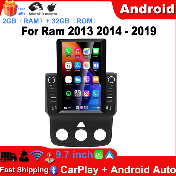 9,7 Zoll Android 13 Autoradio mit GPS-Navigation, unterstützt kabelloses Carplay und Android Auto, 2+32G für Ram 2013-2019 mit Bluetooth, WiFi, FM, RDS, DSP, SWC, 12 LED Rückfahrkamera