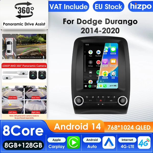 Hizpo Autoradio für Dodge Durango 2014-2020 Audio-Multimedia-Player CarPlay Android Auto GPS Bluetooth WIFI FM RDS Autoradio AI 9,7 Zoll Tesla-Style Intelligenter Bildschirm QLED-Display Automotive
