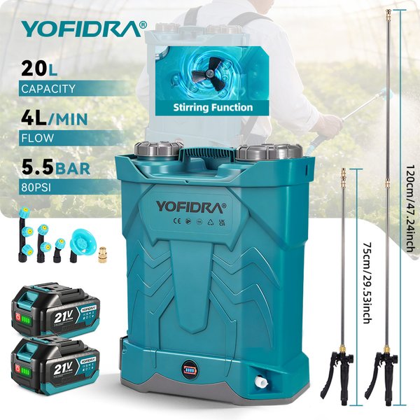 YOFIDRA 20L Kabelloser Elektrischer Sprüher mit Hoher Kapazität für Garten und Rasen, Bewässerungs-Rucksacksprüher Kompatibel mit Makita-Akkus