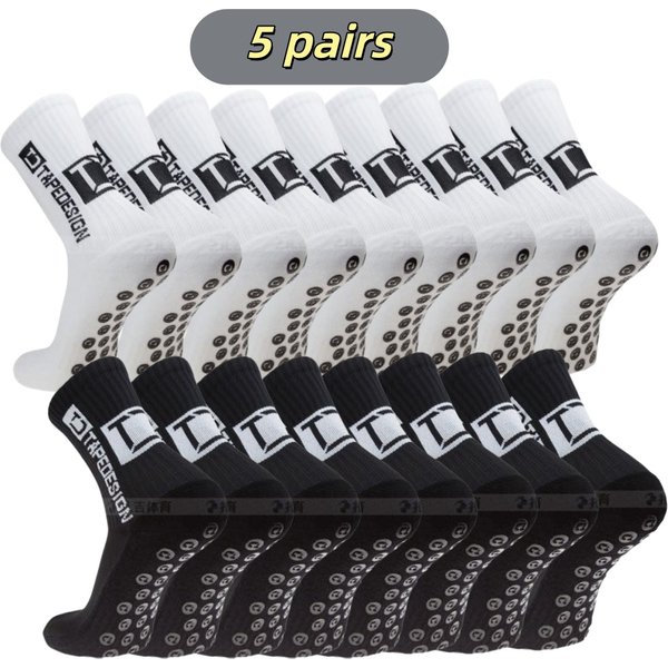 5 paires/lot de nouvelles chaussettes de football mi-mollet antidérapantes pour le sport, le cyclisme et le football pour hommes, taille EU38-45