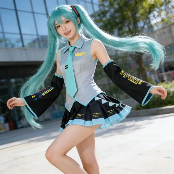 Costume de cosplay vert avec perruque queue de cheval, uniforme de chanteuse anime, tenue de fête pour fille, déguisement Comic Con, hauts, jupes et accessoires