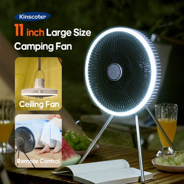 10000mAh Camping Tent Fan Desktop Portable Circulator Wireless Ceiling Electric Fan with Remote Control LED Lighting Tripod