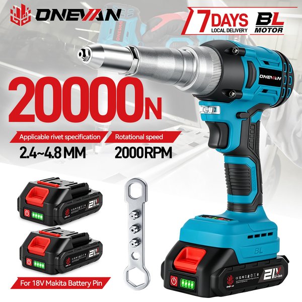 ONEVAN pistolet à rivets électrique sans brosse 2.4 ~ 5.0mm perceuse sans fil pistolet à écrou à rivets outil électrique de rivetage automatique pour broche de batterie Makita