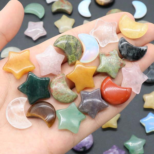 Pierres naturelles en cristal, étoiles, lune, guérison, Quartz minéral, décoration de la maison, gemmes, Agate, polies, cadeau d'échantillon, 5 pièces