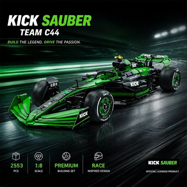 1:8 KICK SAUBER F 1 C44 Voiture de Course Technic Blocs de Construction Véhicule Sportif Rapide Kit de Modèle en Briques Jouet Adultes Cadeau DIY 2553 Pièces