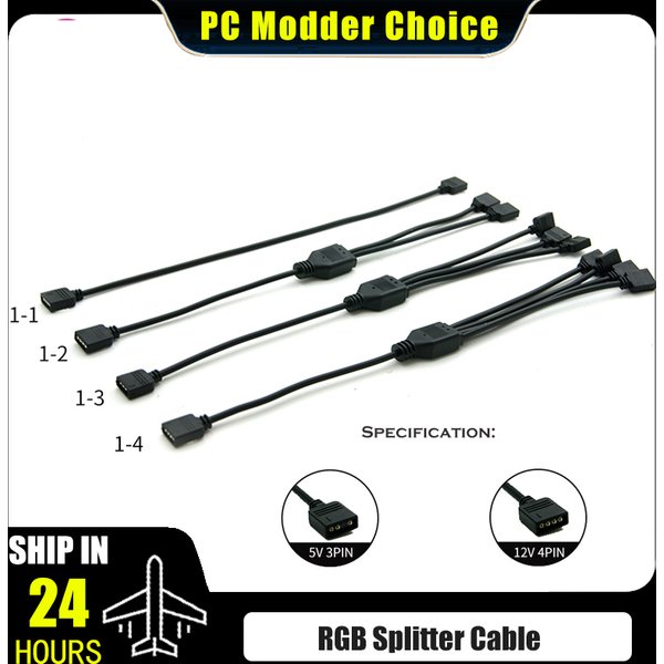 Motherboard RGB SYNC Splitter, 12V 4Pin RGB / 5V 3Pin ARGB SYNC HUB Transfer Extension Cable For M/B ASUS GIGABYTE MSI