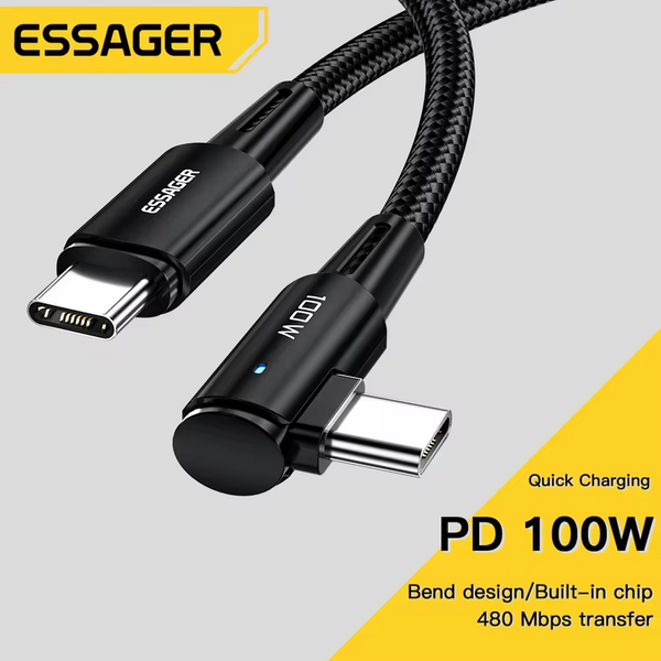 Essager 100W Kabel USB typu C do USB C pod kątem 90 stopni do iPada MacBook Pro Xiaomi Samsung Huawei Szybkie ładowanie Przewód daty typu C