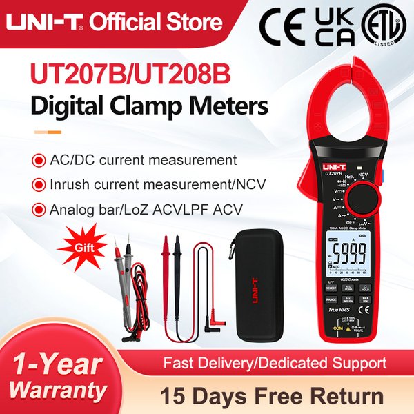 UNI-T Zangenmessgerät UT207B UT208B AC DC Amperometrische Zange Digitalmultimeter Amperemeter Zange Einschaltstrom Tester Werkstatt Werkzeuge