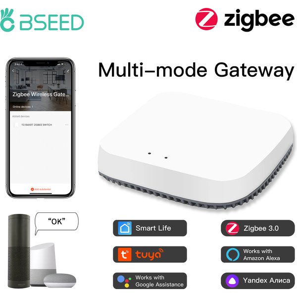 BSEED Zigbee Gateway, commutateur intelligent sans fil, compatible avec l'application Tuya Smart Life, Google Alexa