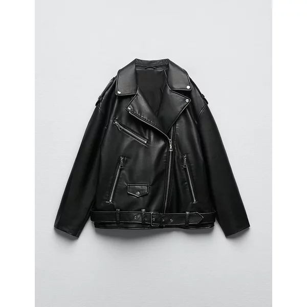 Frauen Lose Motorrad Biker Schwarz Pu Faux Leder Jacke mit Gürtel Frühling Herbst Weibliche Zipper Mantel Outwear