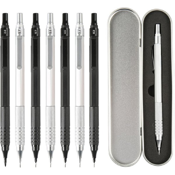 Ensemble de crayons mécaniques en métal de haute qualité avec recharges de mine, crayon automatique pour dessin technique 0,3, 0,5, 0,7, 2,0 mm pour fournitures artistiques