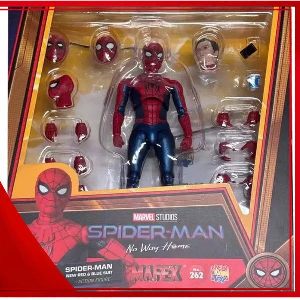 W magazynie, gorąca wyprzedaż, figurka Mafex, seria 262, Spider-Man: Bez wyjścia, w kolorze czerwono-niebieskim, kolekcjonerska figurka anime, idealny prezent.