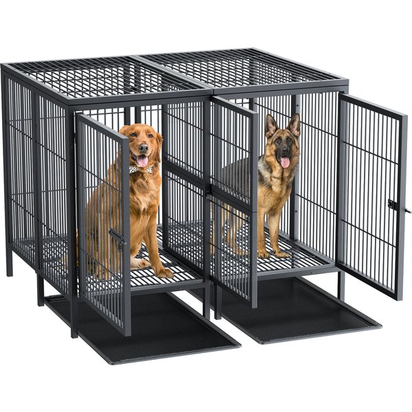 Heavy Duty Dog Crate: 52Inch Extra Large Pet Raised Metal Cage with Removable Divider - Doggy Kennel Training Playpen House