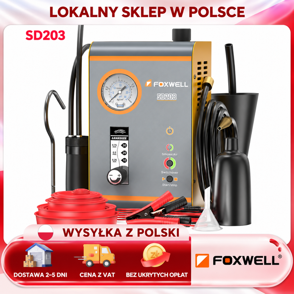 FOXWELL SD203 Rauchmaschine, Automobil-Leckdetektor, Auto-Emissions- und EVAP-Diagnosegerät mit integrierter Luftpumpe, Rauchprüfgeräte