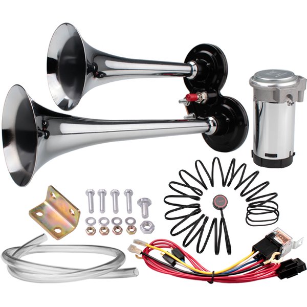 Klaxon de voiture universel, 12V, 150dB, chrome, zinc, super fort, touriste, air, compresseur, fil, bouton SFP, camion