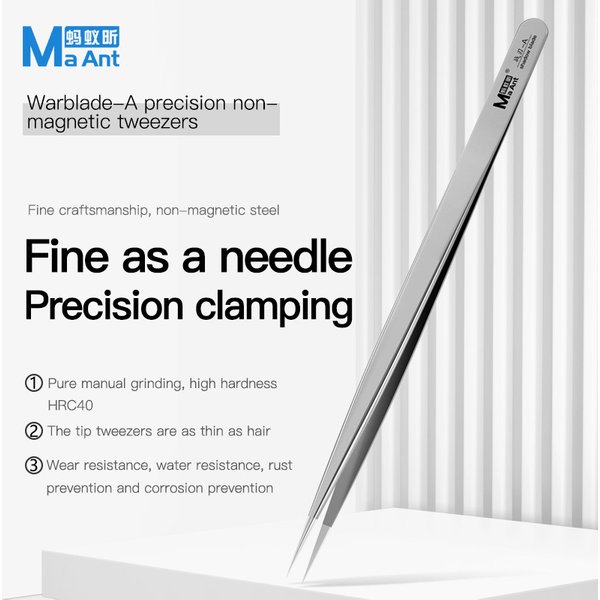 MaAnt Warblade-A Pince à épiler non magnétique de précision pour bavures, réparation de circuits intégrés, mère de téléphone portable, pince à épiler professionnelle