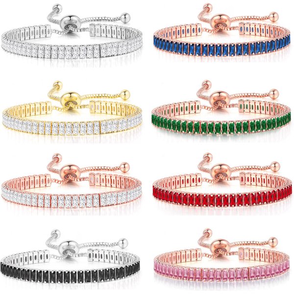 Bracelets de Tennis en cristal glacé pour femmes et hommes, bijoux rectangulaires noirs, zircone cubique, chaîne réglable, hip hop, vente en gros, DZH051
