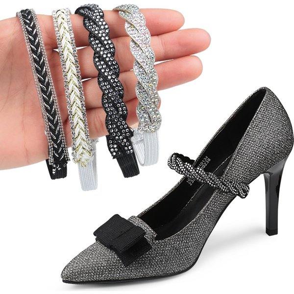 Women Shoelaces for High Heels Adjustable Ankle Shoe Belt Holding Bundle Shoe Laces Tie Straps Band Elastic Rhinestone Shoelace