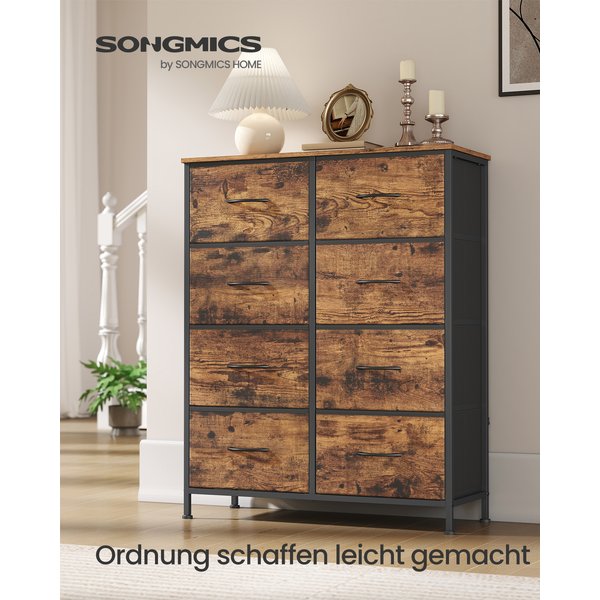 Commode SONGMICS avec 8 tiroirs en tissu, rangement, armoire en acier et MDF