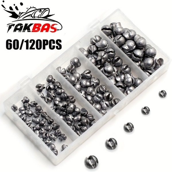 60/120-teiliges Angelgewichte-Set, Premium-Split-Shot-Sinker mit 5 vielseitigen Größen, rundes, abnehmbares Design, perfekt für Süßwasser