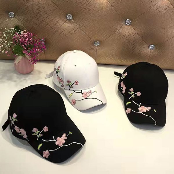 JK Koreanische Blume Stickerei Baseball Caps Frauen Mädchen Nette Pflaume Outdoor Lange Krempe Sonnenblende Hüte Baumwolle Einstellbare Sport Kappe