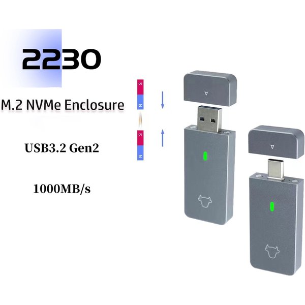 Boîtier de boîtier M.2 NVMe 2230 SSD, adaptateur USB A USB C 10Gbps USB3.2 Gen2, boîtier Portable pour M2 2230 NVMe SN740/530/PM991a/BG4/BC711