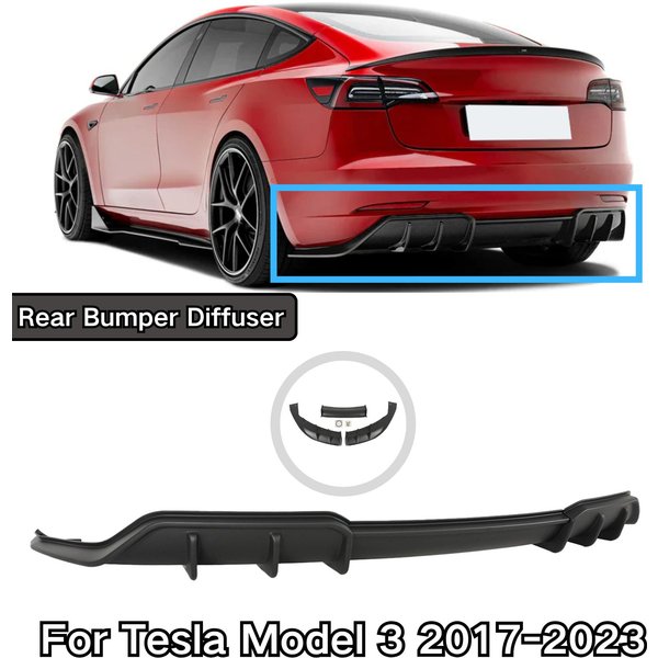 Rear Bumper Diffuser For Tesla Model 3 2017-2023 Matte Black Car Accessories Body Kit Glossy Black Carbon Fiber Painted 3 PCS