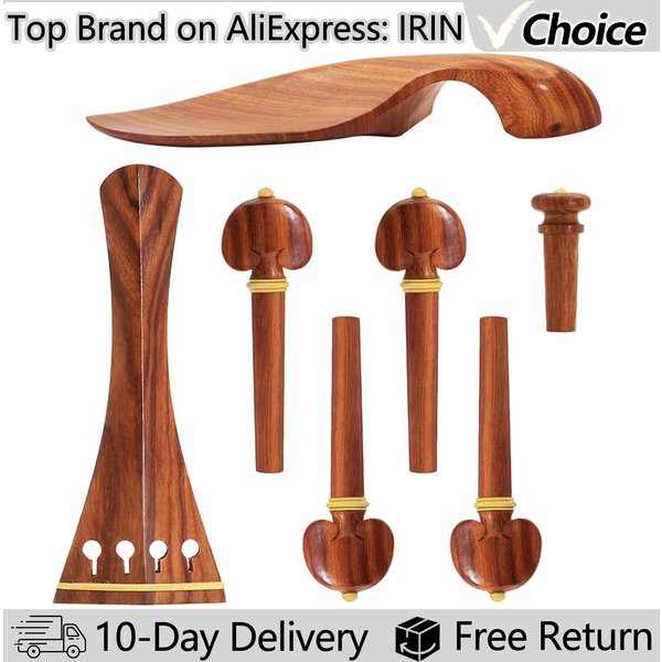 Violin Set 7Pcs/Set 3/4 4/4 Chinrest Tailpiece Tunning Pegs Endpin Rosewood Inlaid Boxwood Violin Replacement Fiddle Accessories