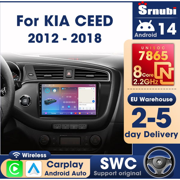 Écran Carplay Srnubi 9'' Android Auto pour Kia CEED 2 JD 2012 - 2018 Autoradio GPS Navigation Stéréo 4G Lecteur multimédia vidéo