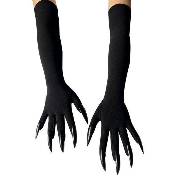 Mitaines élastiques à ongles longs pour femmes, 43cm, griffe effrayante, Halloween, gants à griffes fantôme du diable noir, Costume de spectacle de Cosplay de fête